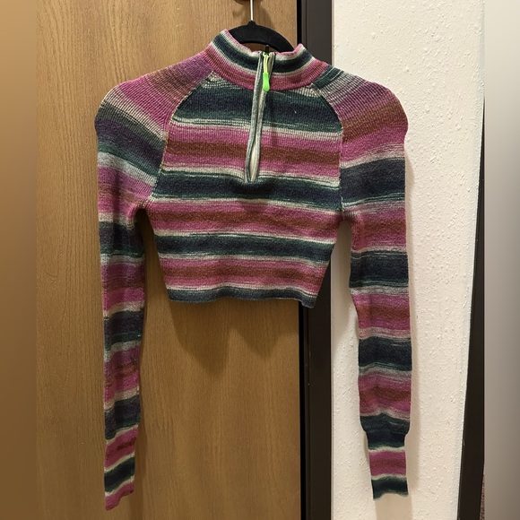 Urban Outfitters Multicolor Lexi Striped Quarter-Zip Cropped Jumper - Picture 2 of 4